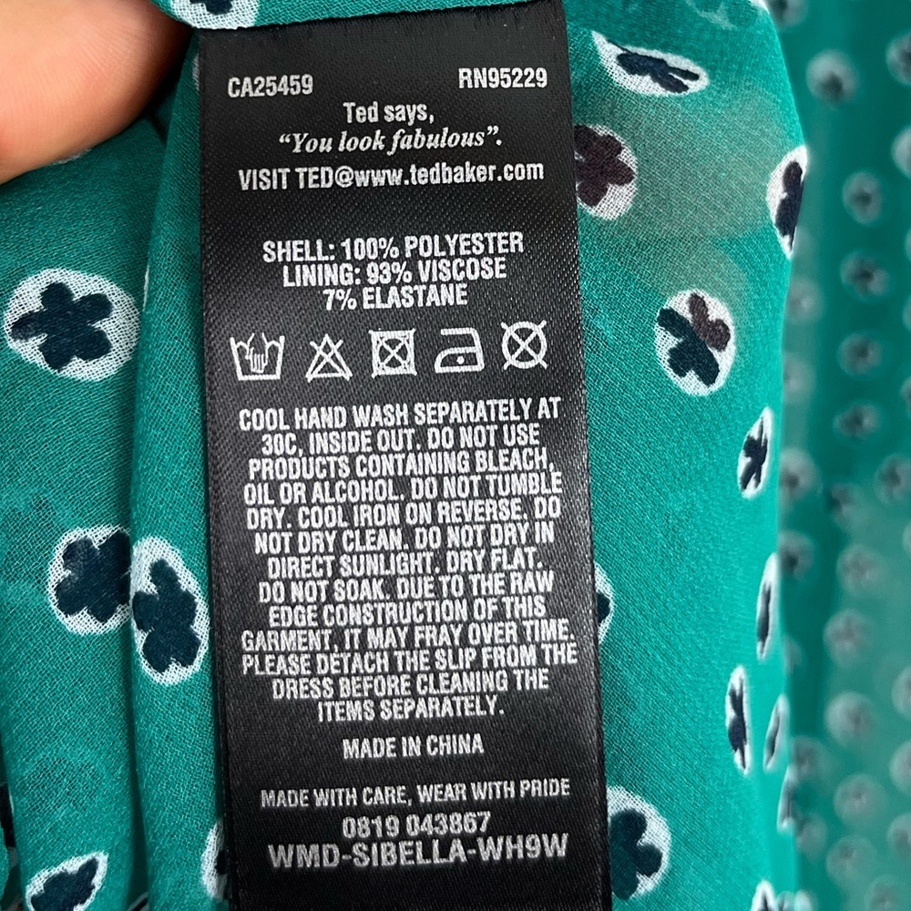 Ted Baker Sibella Green Floral Sheer Dress Sz 0 - Picture 13 of 14